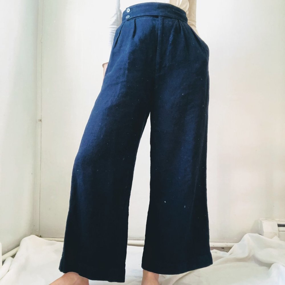 JCrew navy linen wide leg pleated trouser, xs